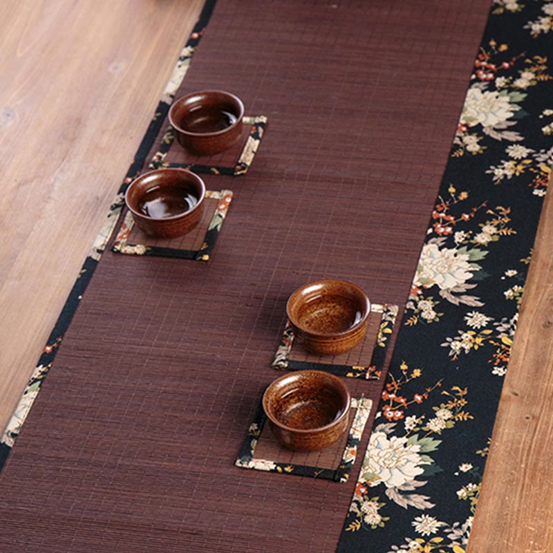Tapete para taza de bambú con Buddha Stones , posavasos para taza de té, tapete para té de Kung Fu, Vintage, peonía, flor
