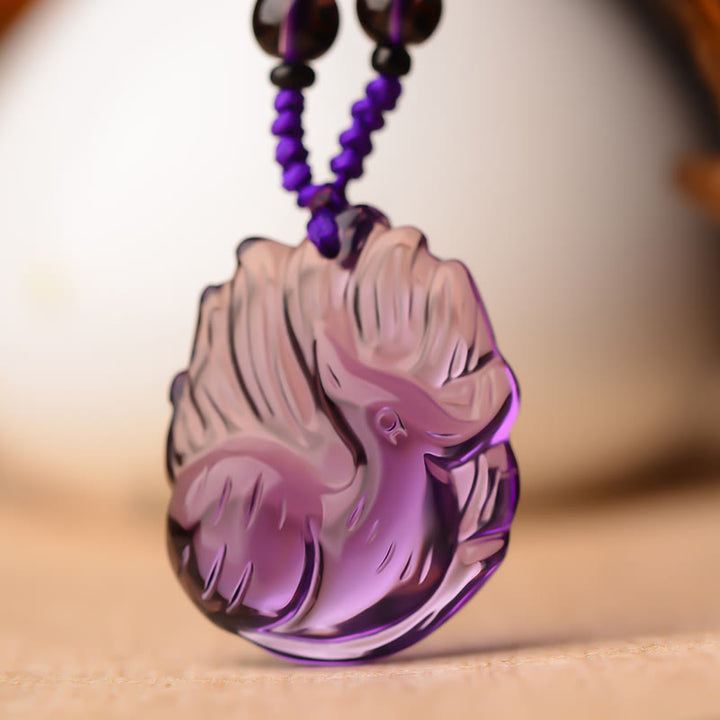 Buddha Stones, amatista Natural, cristal blanco, citrino, colgante de collar de la suerte de zorro de nueve colas