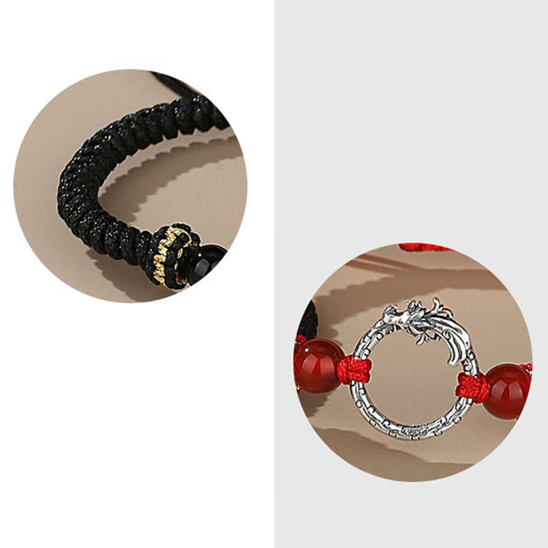 Pulsera de plata de ley 925 hecha a mano con Buddha Stones , año del dragón, Fénix, hebilla de la paz, pulsera para pareja de la suerte