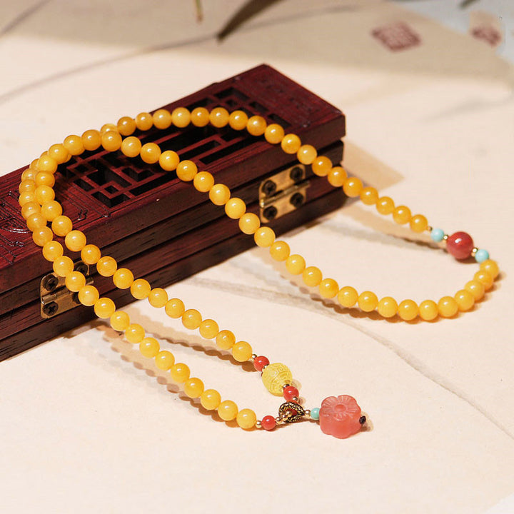 Collar de equilibrio curativo de ámbar Pulsera con dije de flor