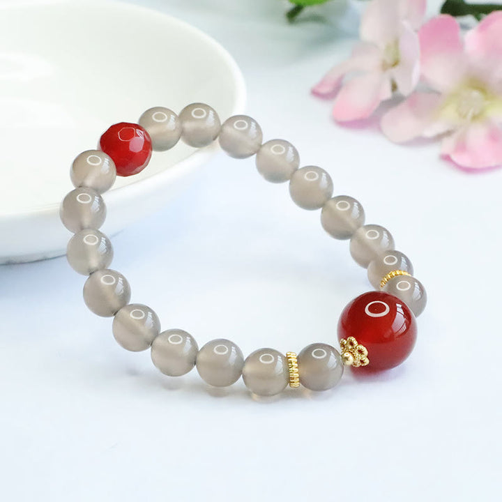 Pulsera Armonía de Ágata Roja y Calcedonia Gris Natural de Buddha Stones