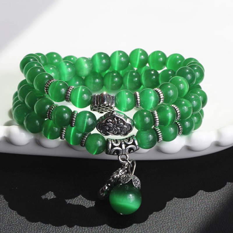 Pulsera de triple vuelta con soporte PiXiu de ojo de gato y Buddha Stones