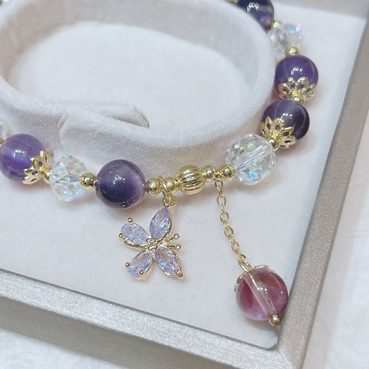 Pulsera con dije de mariposa espiritual de cristal de amatista natural con Buddha Stones