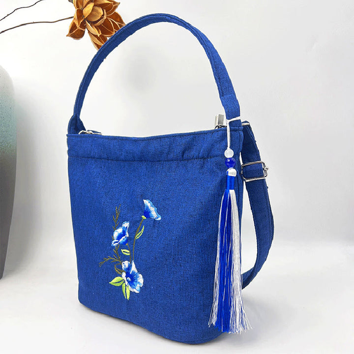 Buddha Stones, glicina, ciruela, loto, flor de cerezo, algodón, lino, lona, bolso cruzado, bolso de hombro