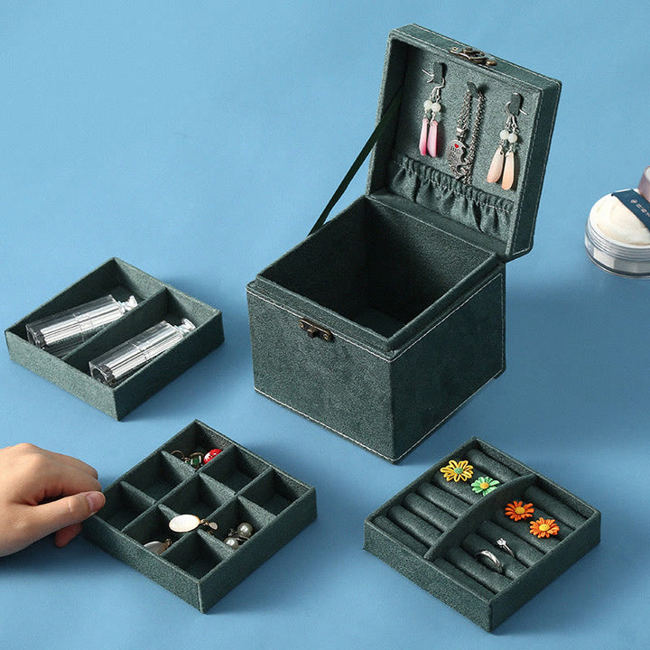 Caja organizadora de joyas con Buddha Stones, caja de almacenamiento de joyas de tres capas, caja de regalo de franela