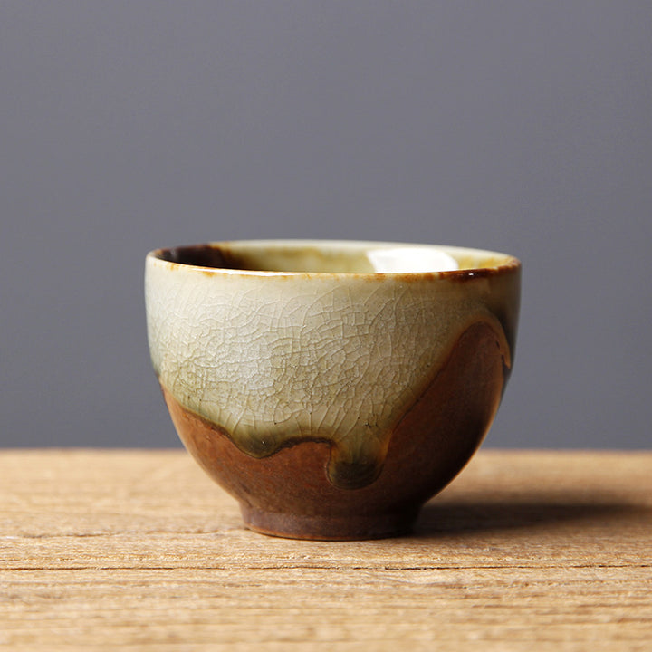 Buddha Stones Vintage marrón Beige horno cambio taza de té de cerámica Kung Fu taza de té tazón