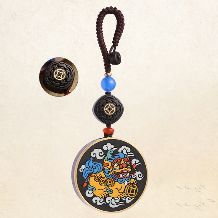 Buddha Stones PiXiu, moneda de cobre, madera de ébano, suerte, atrae la riqueza, llavero decorativo