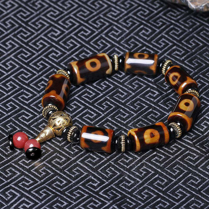 Pulsera con dijes de la fortuna, cuentas Dzi tibetanas de nueve ojos con Buddha Stones