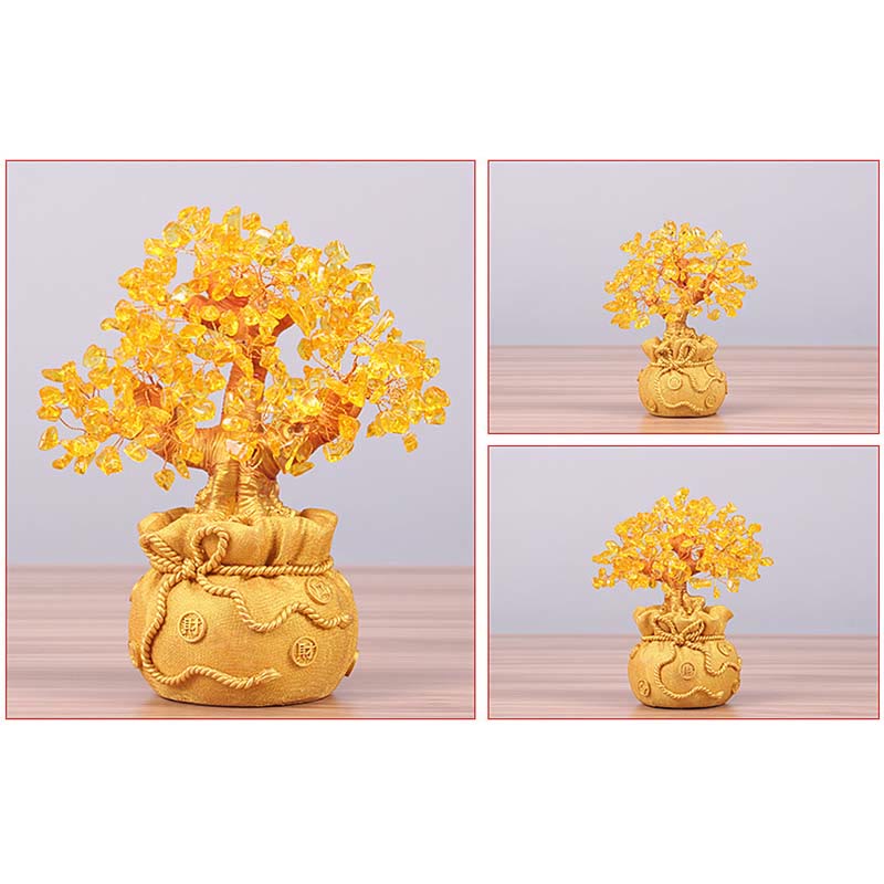 Buddha Stones Adorno de piedras preciosas de árbol de dinero de citrino natural - Feng Shui para la prosperidad