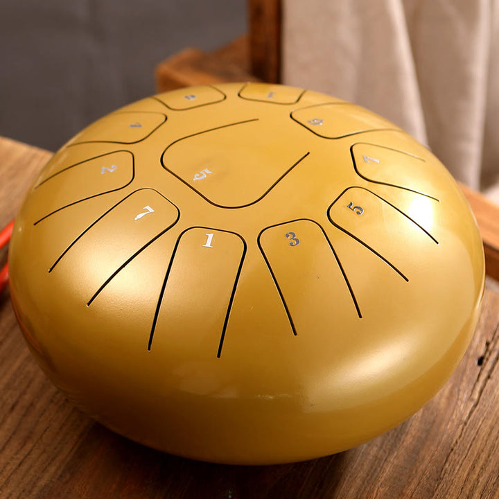 Buddha Stones Tambor de lengua de acero, sonido curativo, meditación, atención plena, kit de tambor de yoga, 11 notas, 8 pulgadas - Amarillo - image 9