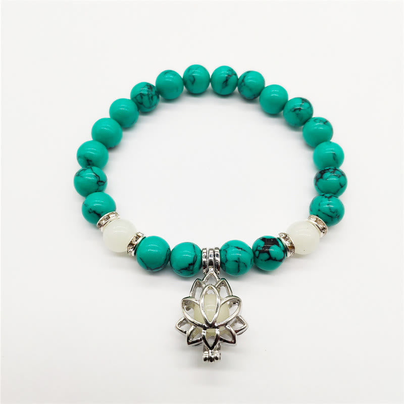 Pulsera de protección de loto con cuentas luminosas de piedra brillante turquesa tibetana de Buddha Stones