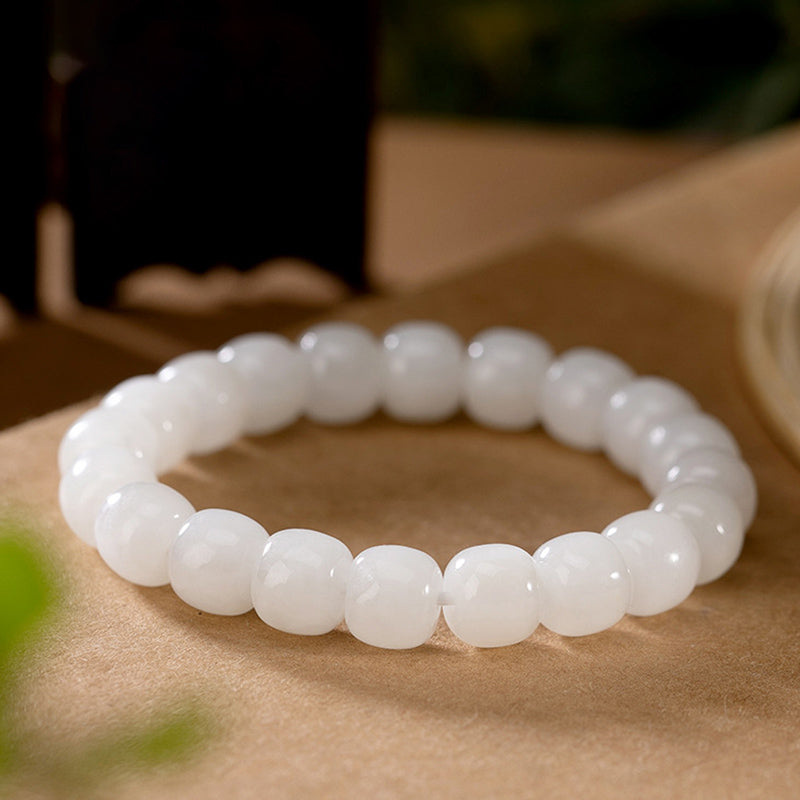 Pulsera de bendición de la felicidad de jade blanco hetiano con Buddha Stones