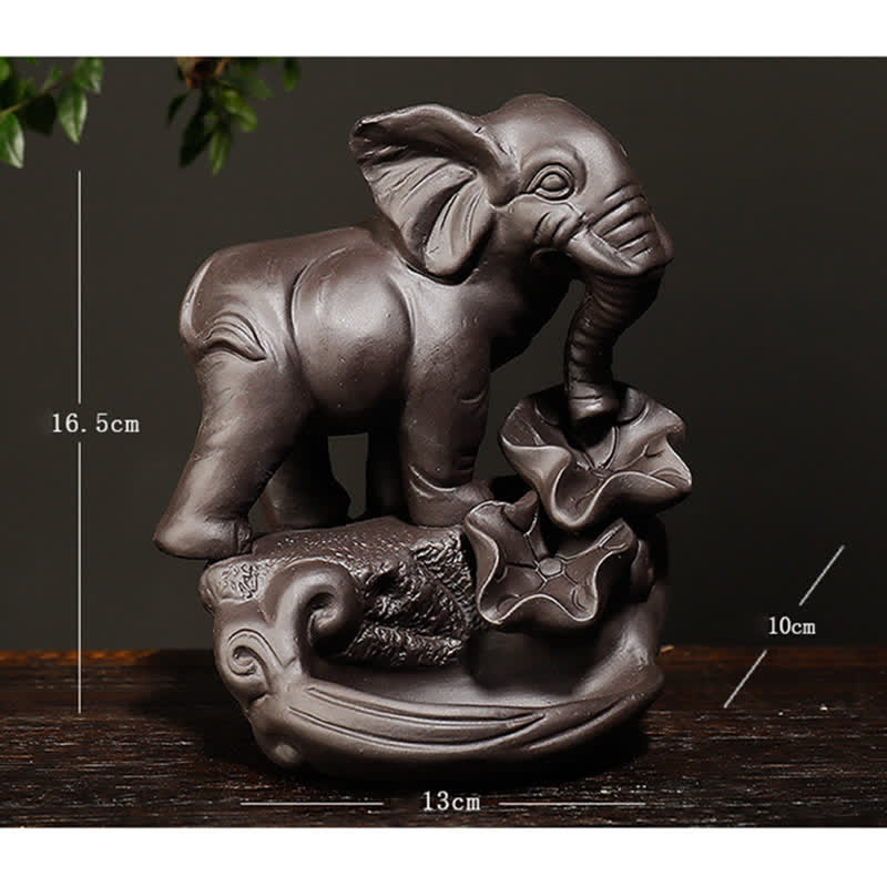Elefante tibetano, fuente de humo de reflujo de arcilla púrpura, decoración de quemador de incienso curativo de paz