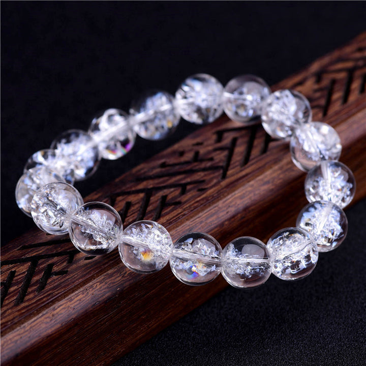 Pulsera curativa de protección de cristal blanco natural con Buddha Stones
