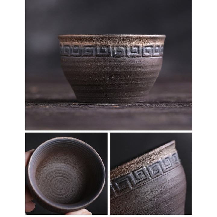 Taza de té de cerámica con textura de rayas marrones simples , Buddha Stones, tazón de taza de té de Kung Fu