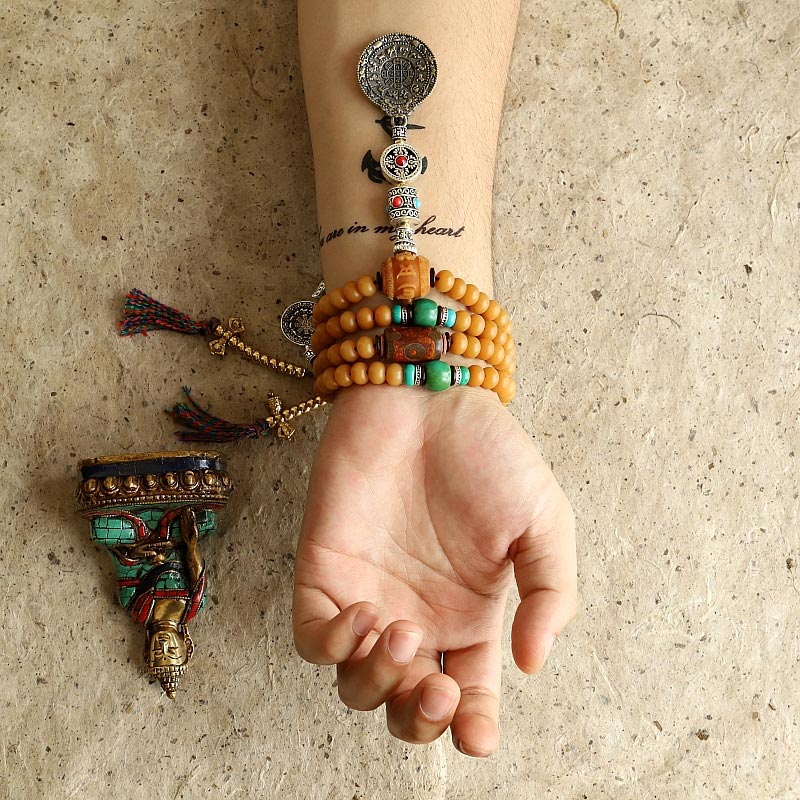 Tíbet 108 Mala cuentas Bodhi semilla Bagua Vajra pulsera de riqueza