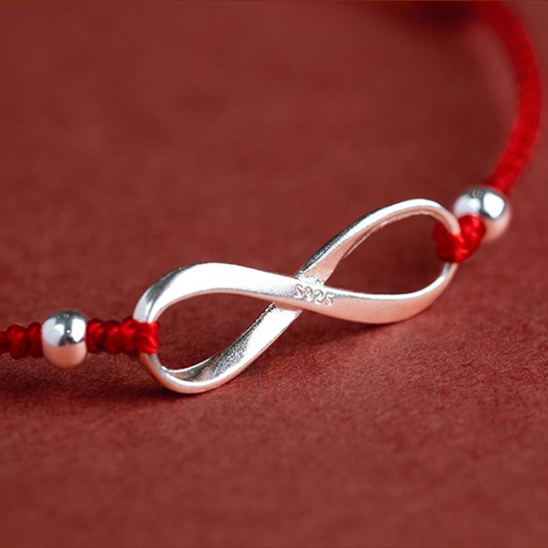 Pulsera tobillera de hilo rojo de la suerte con nudo infinito de plata de ley 925 con Buddha Stones