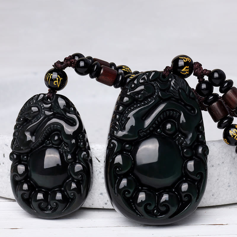 Collar PiXiu de obsidiana arcoíris positiva tibetana con Buddha Stones
