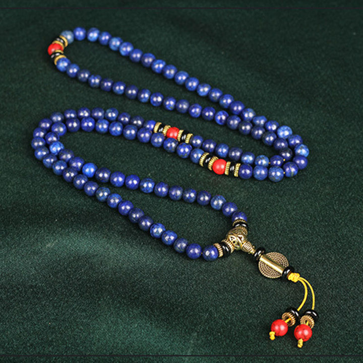 Pulsera positiva de lapislázuli y lazurita con mala tibetano de Buddha Stones - image 1