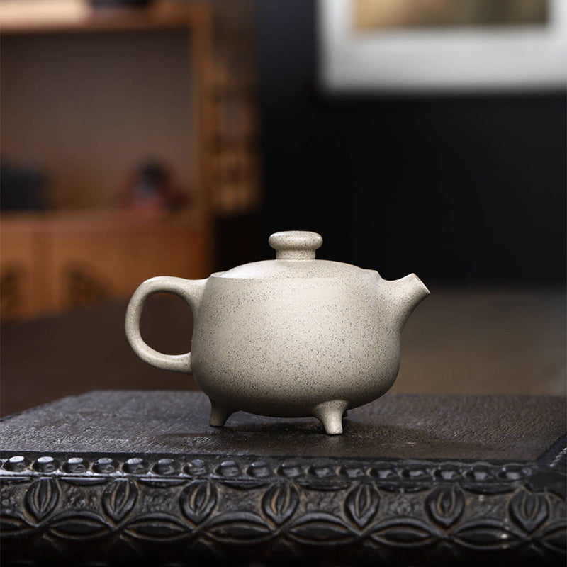 Tetera de Kung Fu de arcilla púrpura beige semihecha a mano con Buddha Stones Yixing 200ml