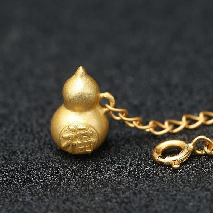 Pulsera de cadena de prosperidad auspiciosa con personaje Fu de calabaza con hebilla de paz redonda de Jade