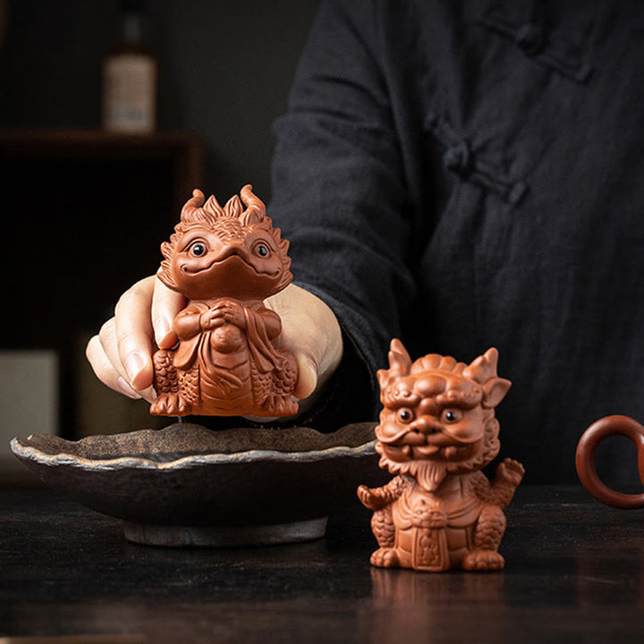Buddha Stones, dragón de la suerte, riqueza, té, mascota, figura decorativa de arcilla púrpura, decoración