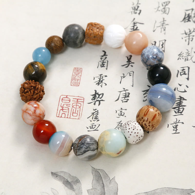 Buddha Stones, semilla de Bodhi Natural, piedra de cristal, ágata, pulsera para mantener alejados los espíritus malignos