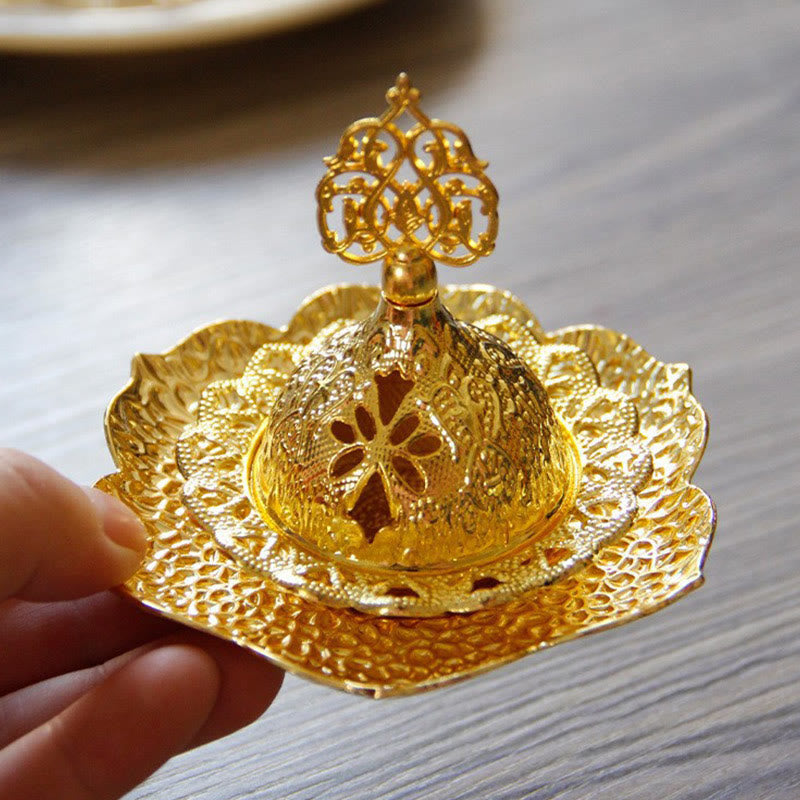 Posavasos con forma de hoja de oro, miniquemador de incienso espiritual de aleación de Metal