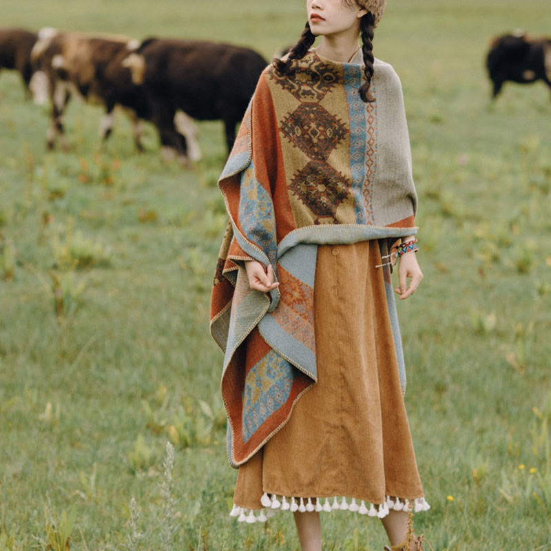 Bufanda de capa cálida de invierno con patrón de diamantes de chal tibetano de Buddha Stones - image 4