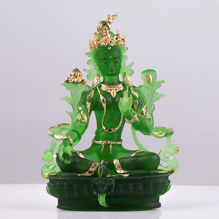 Bodhisattva Tara Verde hecho a mano Liuli Crystal Art Piece Protección Hogar Oficina Estatua Decoración - image 5