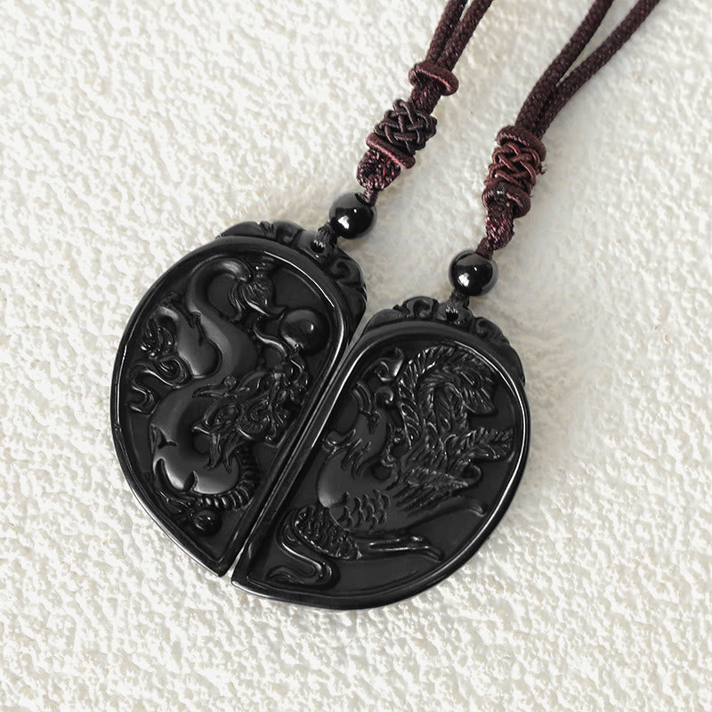 Collar con colgante de protección de fénix, dragón de amor, obsidiana negra, Buddha Stones - image 6