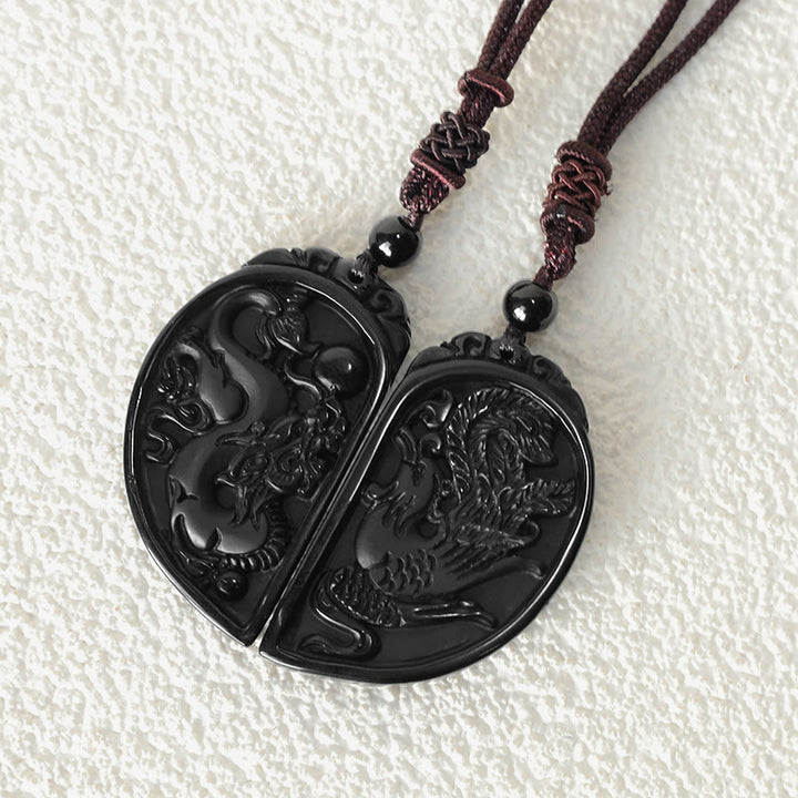 Collar con colgante de protección de fénix, dragón de amor, obsidiana negra, Buddha Stones - image 6