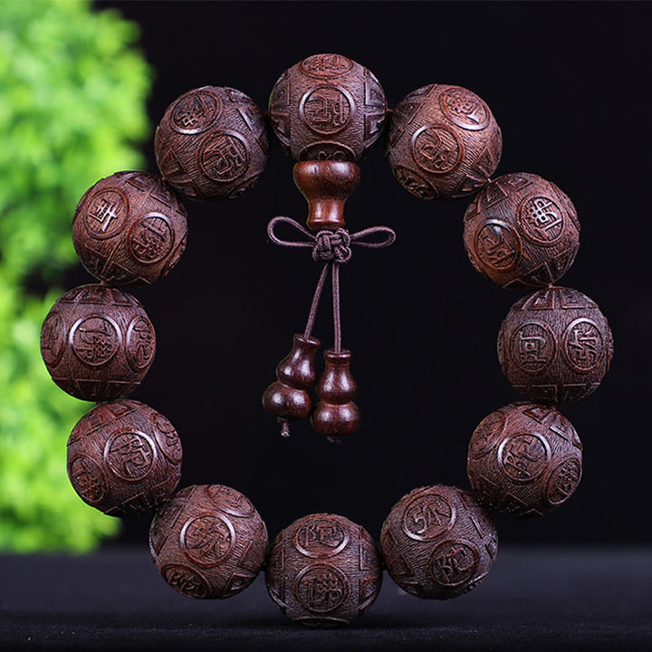 Pulsera de calidez tallada con monedas de cobre, ébano y palisandro del zodiaco chino con Buddha Stones y Pixiu