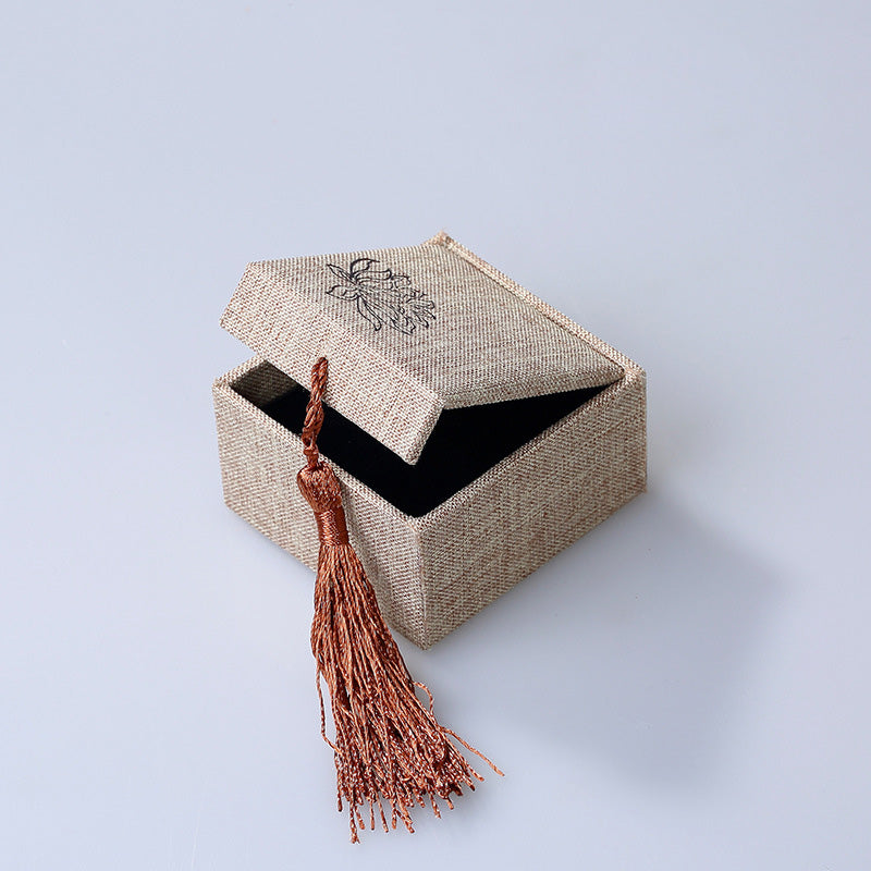 Caja de almacenamiento de joyería con diseño de loto y Buddha Stones, caja de regalo con borlas