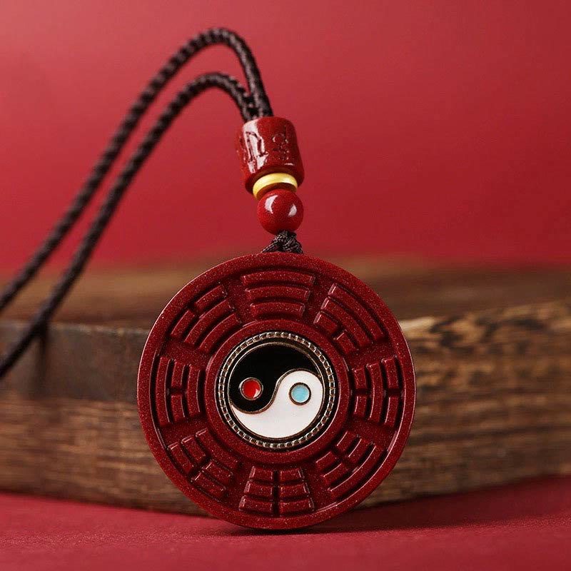 Buddha Stones cinabrio Natural Bagua giratorio Yin Yang mantener alejados los espíritus malignos COLLAR COLGANTE - Cinabrio (Calma♥Concentración) - image 1