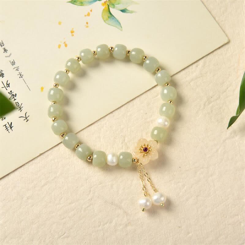 Pulsera de abundancia de felicidad con perlas de flor de jade hetiano