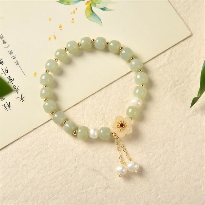 Pulsera de abundancia de felicidad con perlas de flor de jade hetiano