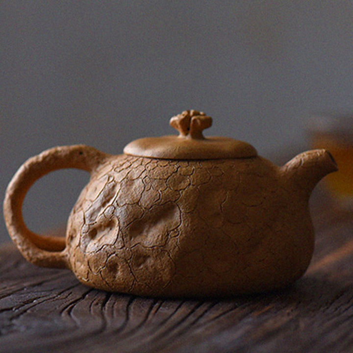 Tetera de kungfú de arcilla púrpura con textura de árbol Vintage hecha a mano con Buddha Stones 220ml