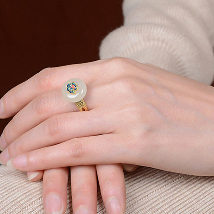 Juego de pendientes de anillo de la suerte de loto de jade hetiano chapado en plata de ley 925 con Buddha Stones