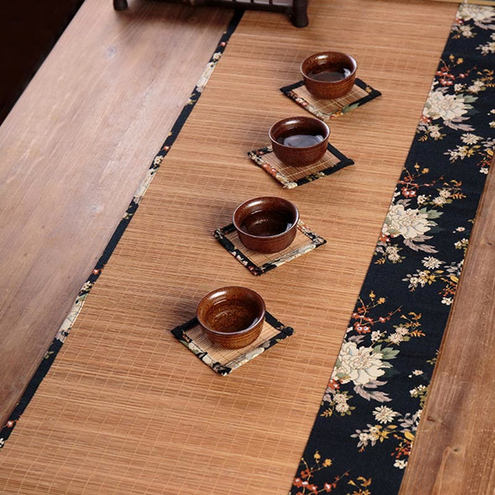 Tapete para taza de bambú con Buddha Stones , posavasos para taza de té, tapete para té de Kung Fu, Vintage, peonía, flor
