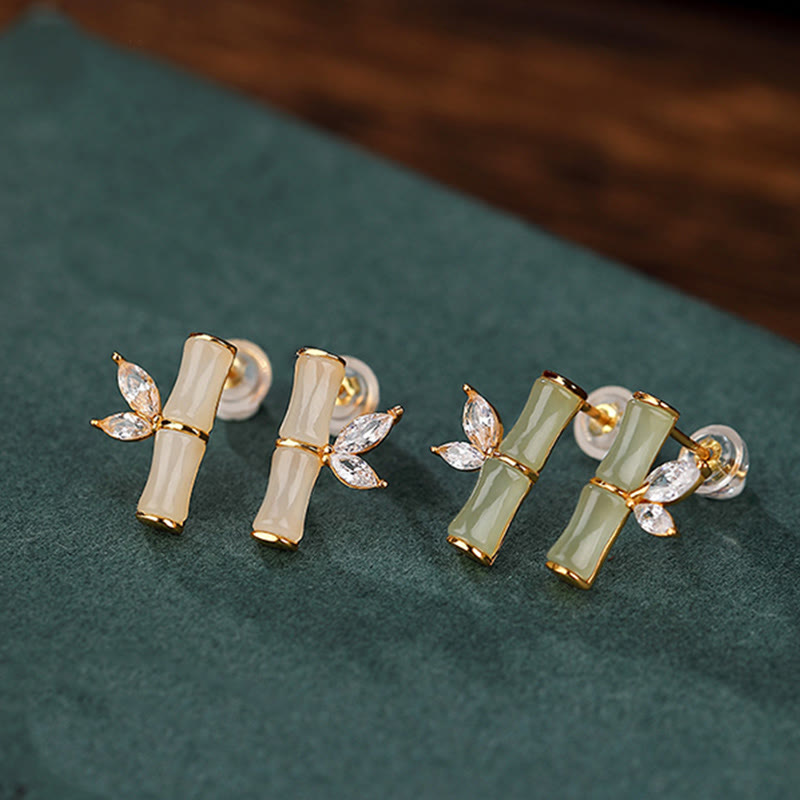 Pendientes de plata de ley 925 con Buddha Stones , jade cian hetiano, jade blanco, ágata roja, patrón de bambú, pendientes de la suerte