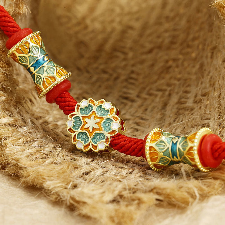 Pulsera de cuerda roja de nuevo comienzo con tambor de loto de Plata de Ley 925 de Buddha Stones Dunhuang - image 3