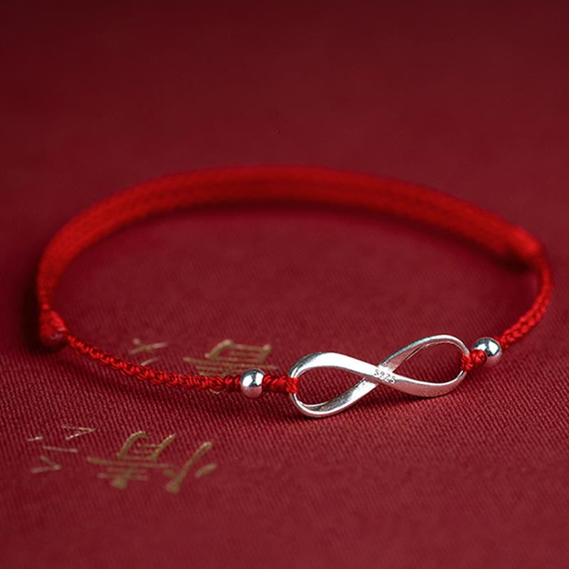 Pulsera tobillera de hilo rojo de la suerte con nudo infinito de plata de ley 925 con Buddha Stones