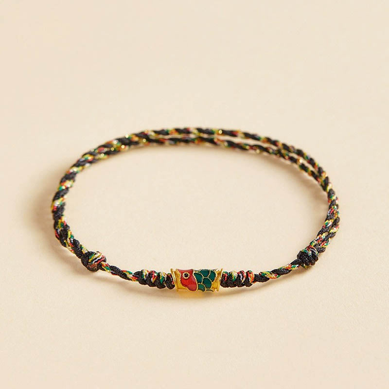 Pulsera de cuerda trenzada hecha a mano con Buddha Stones, pez Koi, prosperidad y prosperidad
