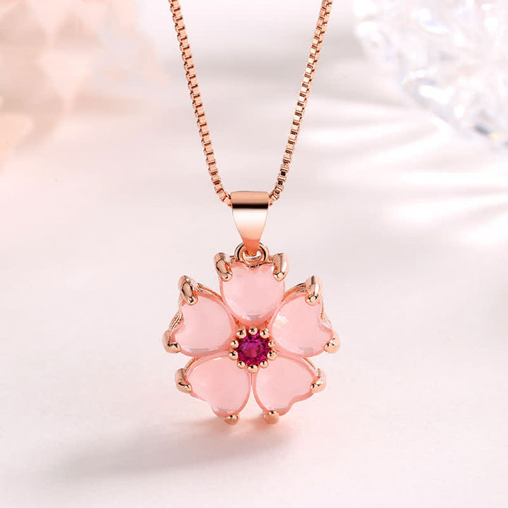 Colgante de collar relajante con Buddha Stones, cristal rosa, corazón de amor, flor