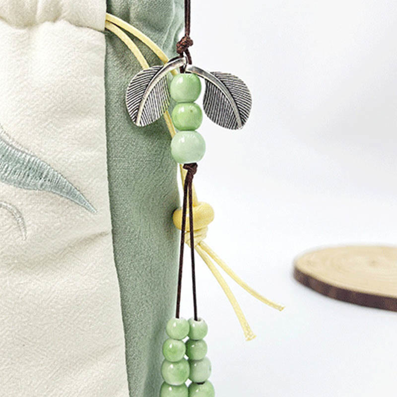 Bolso bandolera con Buddha Stones, bordado, mariposa, loto, magnolia, algodón y lino