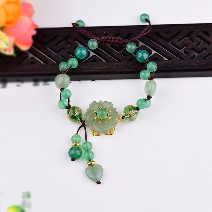 Pulsera de flores colgantes de la suerte de jade verde natural con Buddha Stones