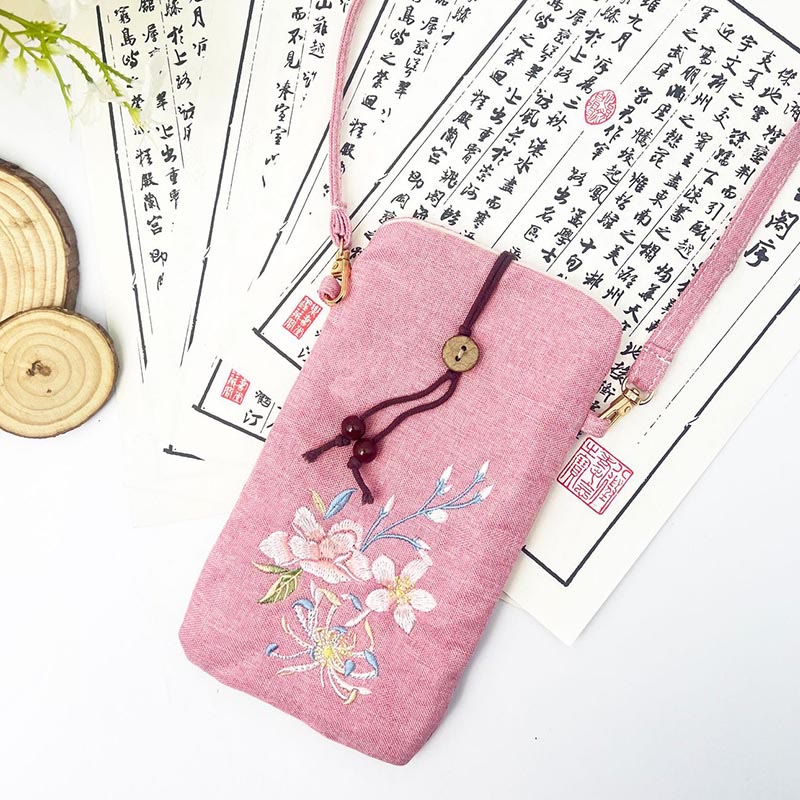 Buddha Stones, pequeñas flores bordadas, bolso de hombro, bolso para teléfono móvil, 11*20cm