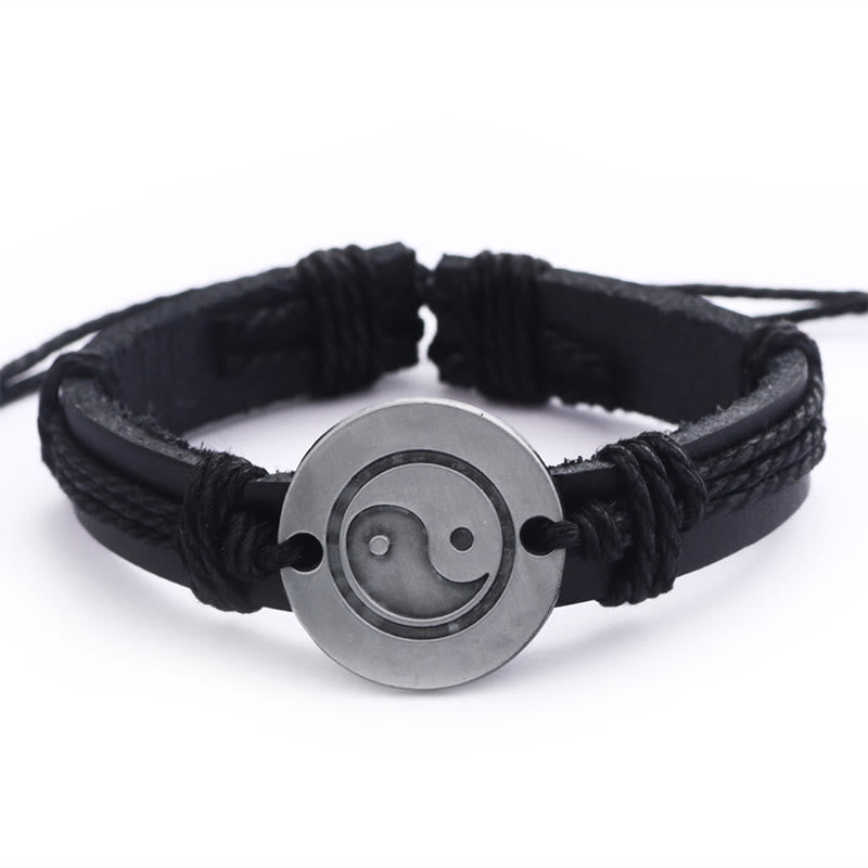 Pulsera de cuerda de armonía de cuero retro Yin Yang de Buddha Stones