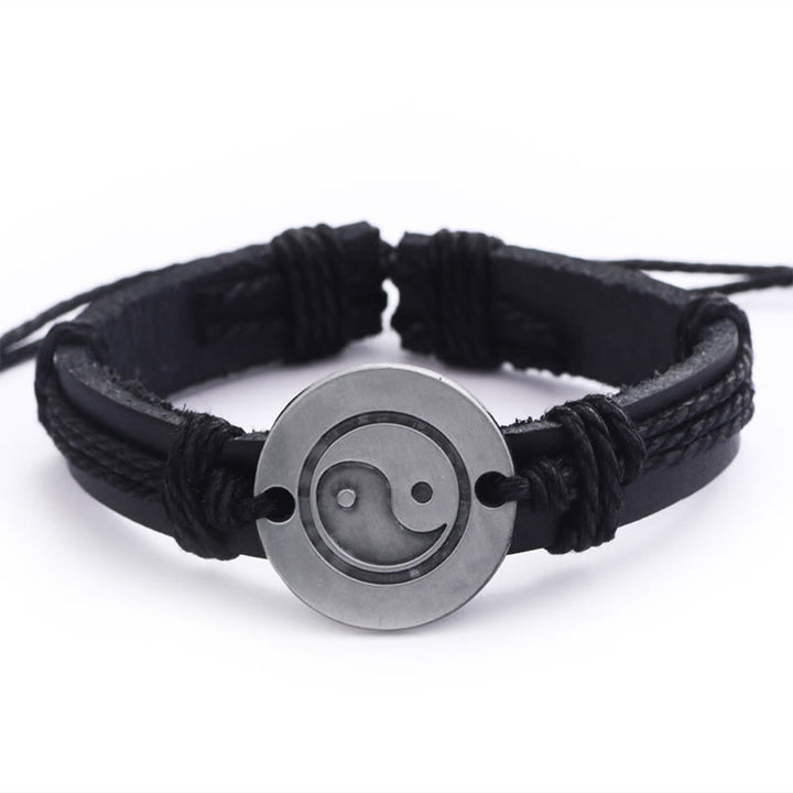 Pulsera de cuerda de armonía de cuero retro Yin Yang de Buddha Stones